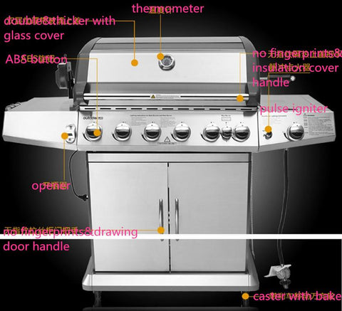 SUS304 outdoor gas bbq grill eight burners